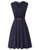GRACE KARIN Women V Neck Sleeveless Plain Dress Swing Pleated Dresses with Belt Navy L