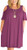 LONGYUAN Women Cold Shoulder Plus Size Casual Swing Dress with Pockets Purple Red XXL