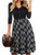 YATHON Women s Elegant White Black Plaid Print Casual Party Cocktail Swing Dress Retro Cute Flare Button 3 4 Sleeves V Neck Swing A Line Church Dresses  M  YT035 Black Plaid 3 4