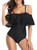Tempt Me Women One Piece Lace Ruffled Swimsuit Off Shoulder Bathing Suit Black S