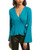 BCBGeneration Women s WRAP Front Bell Sleeve TOP  Teal  XX Small