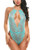 ADOME Women Lingerie Teddy Deep V Halter One Piece Babydoll Mini Lace Bodysuit Green Large