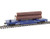 Walthers Trainline HO Scale Model Log Dump Car with 3 Logs - Ready to Run Alaska Railroad  17102 Blue  Yellow Conspicuity Marks