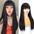 Aclovcy Black Straight Wigs With Bangs Synthetic Hair Wig For Women Long Straight Wigs Heat Resistant Wig Natural Looking Cosplay Wig Women s Costume Wigs