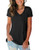Womens Solid Color V Neck Short Sleeve Shirts Basic Tee Tops Black