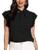 ROMWE Women s Solid Casual Short Sleeve Ruffle Trim Bow Tie Blouse Top Shirts Black S