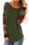 ANFTFH Casual Color Block Tunics for Women Long Sleeve Pullover Top Loose Shirt Green L