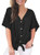 MIHOLL Womens Loose Blouse Short Sleeve V Neck Button Down T Shirts Tie Front Knot Casual Tops Medium  Black