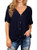 IWOLLENCE Womens Waffle Knit Tunic Blouse Tie Knot Short Sleeve Henley Tops Loose Fitting Bat Wing Shirts Navy Blue X-Large