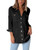 GRAPENT Women s Casual Loose Roll-up Sleeve Blouse Pocket Button Down Shirts Tops XXL?US 18-20? Black