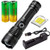 XH-P50 LED Handheld Flashlight 6000 Lumen  Electric Torch Adjustable Focus 5 Modes  Ultra Bright with 2PCS 26650 3-7V Rechargeable Battery   Charger
