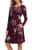KORSIS Women s Long Sleeve Pleated Loose Swing Casual Dress Flower Wine Red L