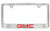 GMC Logo License Plate Frame Holder 2 Hole   Bottom Engraved Wide  Chrome Frame   Red Imprint