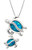 Honolulu Jewelry Company Sterling Silver Mom and Baby Turtle CZ Necklace Pendant with Simulated Blue Opal and 18  Box Chain