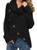 GRECERELLE Women s Casual Turtle Cowl Neck Asymmetric Hem Wrap Pullover Chunky Button Knit Sweater Black-Large