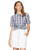 BCBGeneration Women s Knot Front Button Down  Navy Combo  XS
