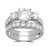 Jewelili Sterling Silver Cubic Zirconia Round  3-Stone Bridal Set  Size 8