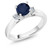 Gem Stone King 925 Sterling Silver Blue Sapphire and White Topaz 3-Stone Women Engagement Ring 1-28 Ct Round Size 6