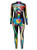 uideazone Womens Colorful Skeleton 3D Printing Halloween Jumpsuits Long Sleeve Bodycon Bodysuit for Cosplay Costume
