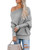 Ybenlow Womens Off Shoulder Sweater Batwing Sleeve Ribbed Loose Oversized Pullover Knit Jumper Grey