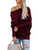 Ybenlow Womens Off Shoulder Sweater Batwing Sleeve Ribbed Loose Oversized Pullover Knit Jumper Burgundy