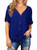 IWOLLENCE Womens Waffle Knit Tunic Blouse Tie Knot Short Sleeve Henley Tops Loose Fitting Bat Wing Shirts Royal Blue X-Large