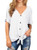 IWOLLENCE Womens Waffle Knit Tunic Blouse Tie Knot Short Sleeve Henley Tops Loose Fitting Bat Wing Shirts White XX-Large