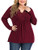 YASAKO Womens Pleated Tops Plus Size V-Neck Lace Blouse Swing T-Shirts Flowy Long Sleeve Casual Tunic WineRed 3XL