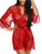 Ababoon Womens Sheer Floral Lace Kimonos Robe Babydoll Lingerie Set Sexy Mesh Nightwear Red