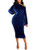 Salimdy Womens One Off Shoulder Midi Dress Long Sleeve Velvet Sexy Bodycon Party Pencil Dress Blue XL