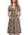 OUGES Womens Long Sleeve V Neck Button Down Midi Skater Dress with Pockets-Light Brown Leopard XL-