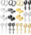 Jewdreamer 15 Pairs Stainless Steel Stud Dangle Earrings Set for Men Women Cool Feather Huggie Hoop Earring Piercing Set