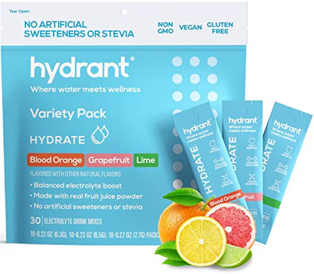 Hydrant Hydrate Variety 30 Stick Packs Electrolyte Powder Rapid