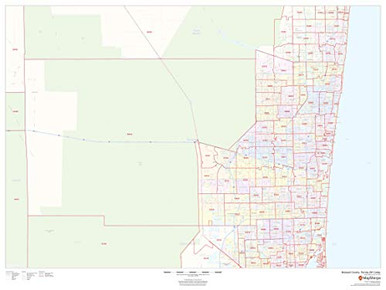 Broward County Florida Zip Codes - 48 x 36 Paper Wall Map ...