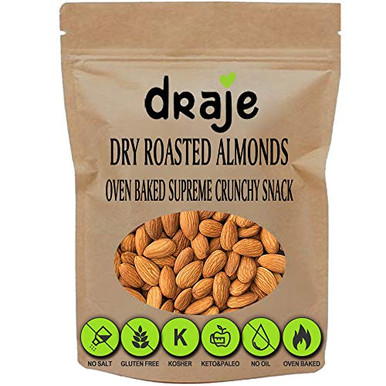DRAJE Oven Roasted Almonds Unsalted Whole Natural Dry Roasted Almonds ...