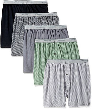 Fruit of the Loom Mens Exposed Waistband Knit Boxer -5 Pack- -Assorted