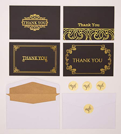 100 Thank You Cards Bulk-Blank Thank You Notes with Gold Lined ...