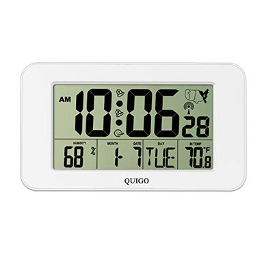 QUIGO Digital Wall Clock Atomic Desk Alarm Large Display Battery ...