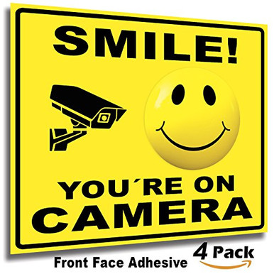 Smile You're On Camera Sticker Sign - 4 Pack 7x6 Inch - Premium Front ...
