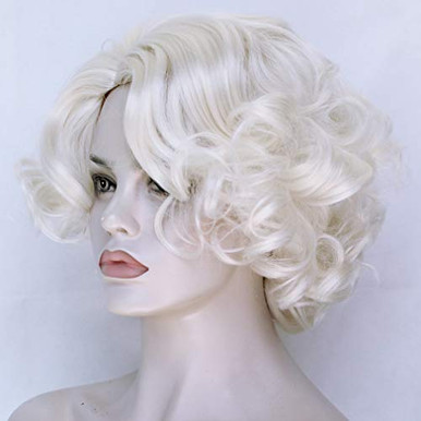 Riglamour Celebrity Short Blonde Curly Wig Right Side Natural Part