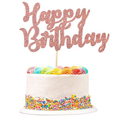Unimall Rose Gold Glitter Happy Birthday Cake Topper Birthday Food ...