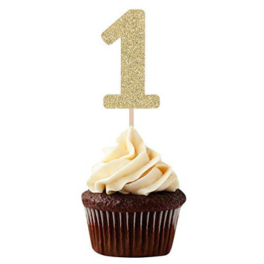 24 CT Gold Glitter Age One Cupcake Toppers Number 1 Baby First Birthday ...
