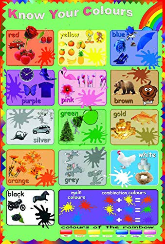 YUESUO Huge Laminated KnowLearn Your Colours Color Educational Poster ...