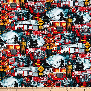 Fire Patchwork Timeless Treasures Fire Rescue Firefighter Patchwork Black Quilt Fabric ...