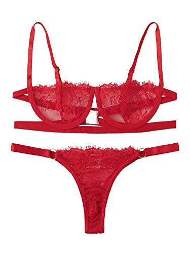 Two Piece Lame Bra and Panty in Red