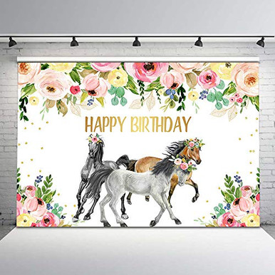 Rainbow Horse Floral Custom 5th Birthday Backdrop
