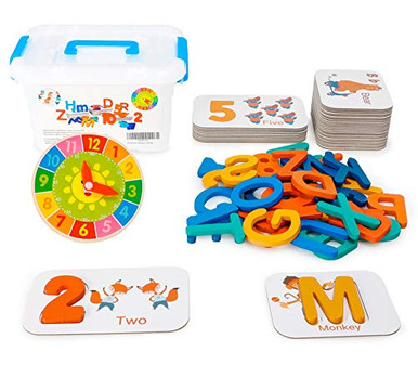Neoformers Wooden Numbers and Alphabet Learning Flash Cards Set26 ABC ...