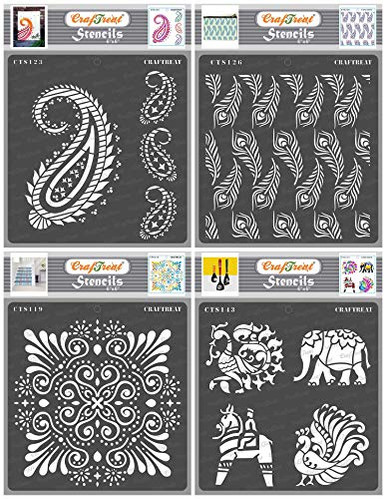 CrafTreat Indian Stencils for Painting on Wood - Paisley and Border ...