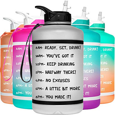 2.2L (64oz) Motivational Water Bottle With Time Tracker & Straw - BPA Free Gym & Sports Jug