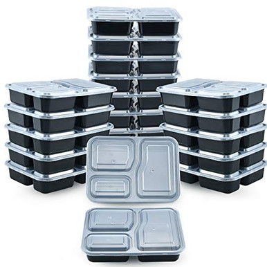 Meal Prep Containers 3 Compartment 32oz 20 Pack Reusable Food Storage ...